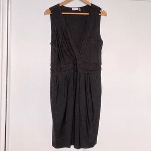 DKNYC Pinstripe cinched waist with deep v neck and pockets